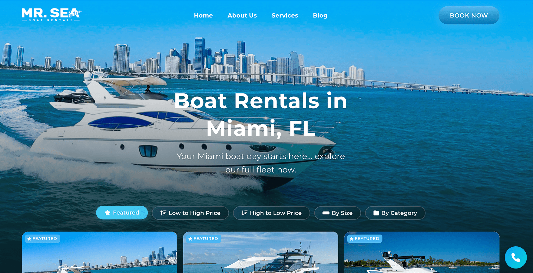 Website mockup for Mr Sea boat rental project